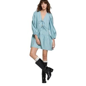 & OTHER STORIES Tie Front Mini Dress Size 8 Blue